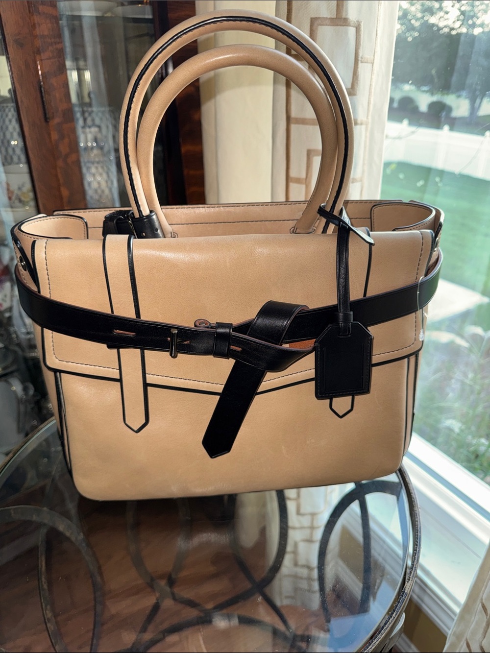 Reed Krakoff Burnish Glove Boxer Satchel Beige and Black Leather